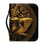 Gold Viking God Odin And Crow Print Leather Bible Cover