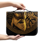Gold Viking God Odin And Crow Print Leather Bible Cover