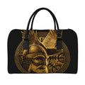 Gold Viking God Odin And Crow Print Leather Duffel Bag