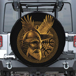 Gold Viking God Odin And Crow Print Leather Spare Tire Cover
