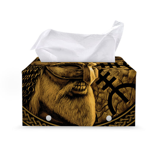 Gold Viking God Odin And Crow Print Leather Tissue Box Cover