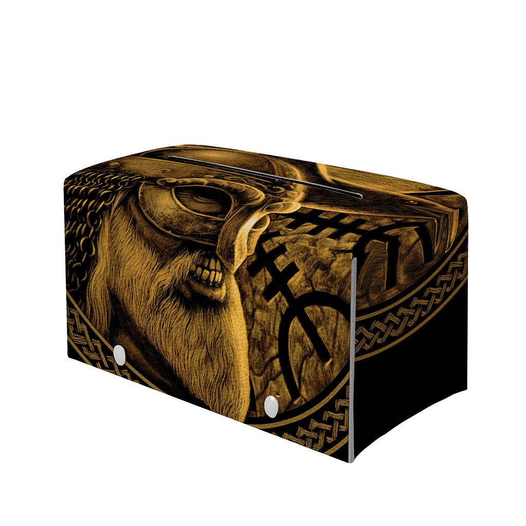 Gold Viking God Odin And Crow Print Leather Tissue Box Cover