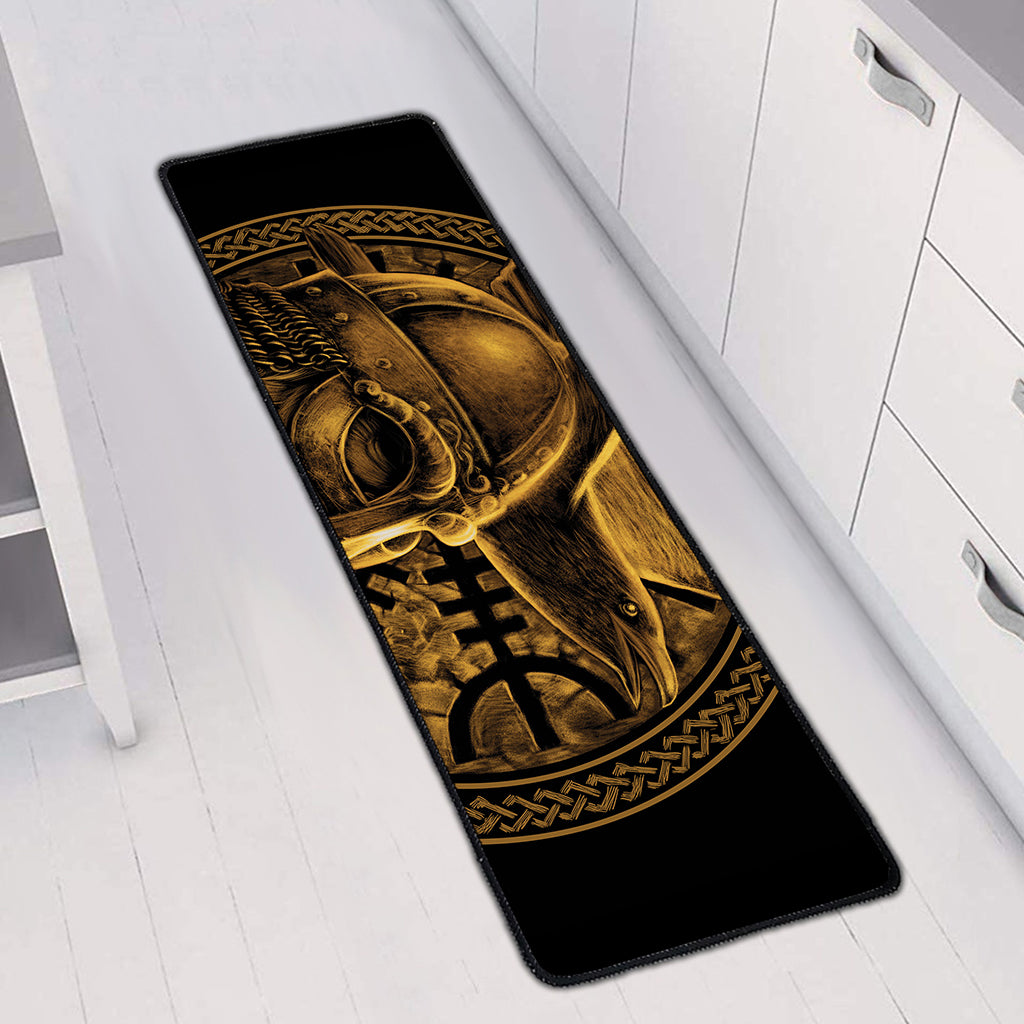 Gold Viking God Odin And Crow Print Long Kitchen Mat