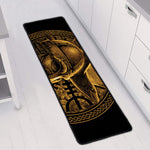 Gold Viking God Odin And Crow Print Long Kitchen Mat