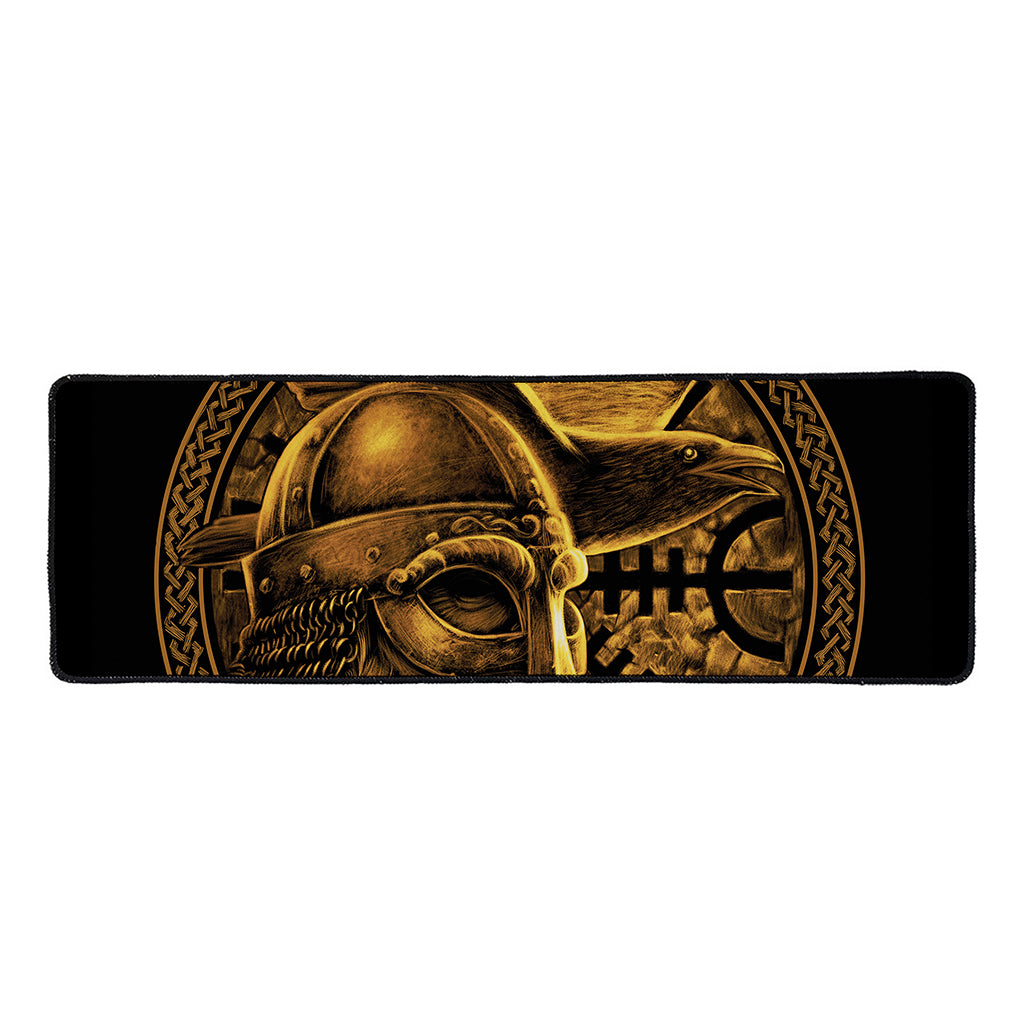 Gold Viking God Odin And Crow Print Long Kitchen Mat