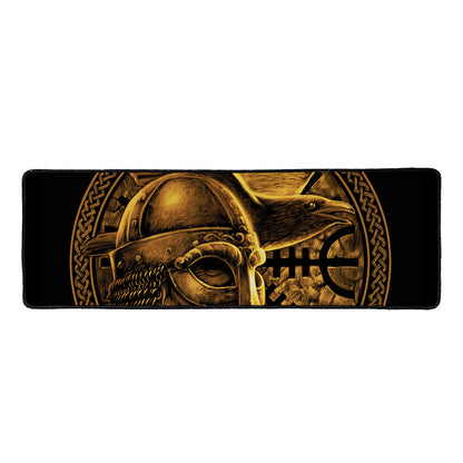 Gold Viking God Odin And Crow Print Long Kitchen Mat