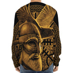 Gold Viking God Odin And Crow Print Long Sleeve Baseball Jersey