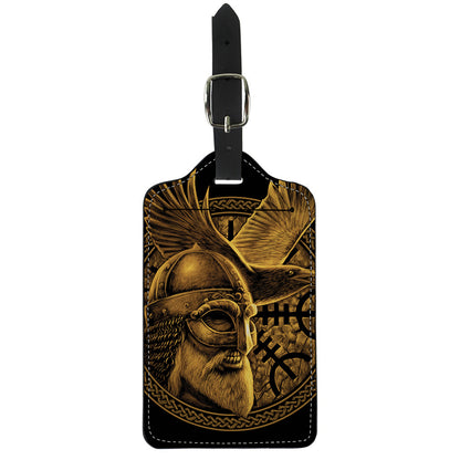 Gold Viking God Odin And Crow Print Luggage Tag