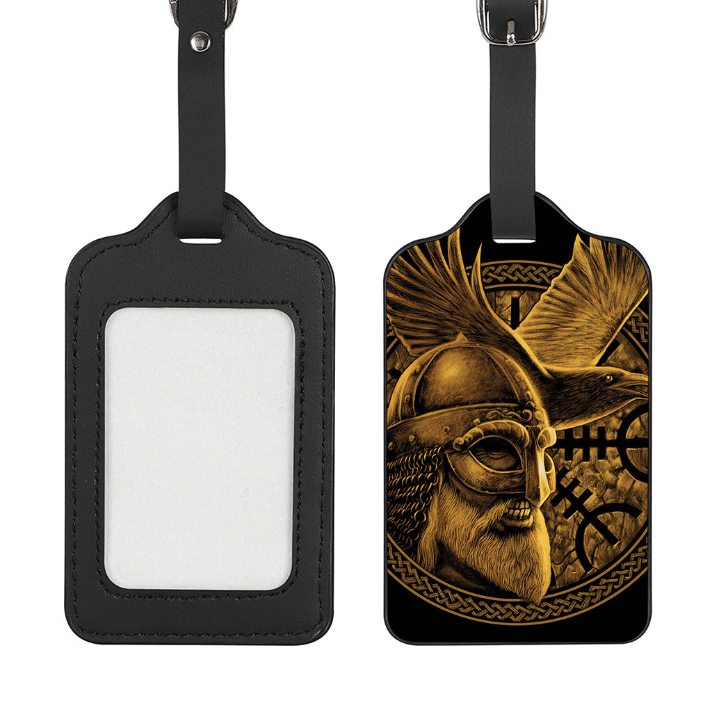 Gold Viking God Odin And Crow Print Luggage Tag