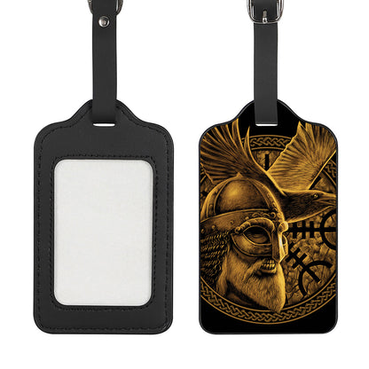 Gold Viking God Odin And Crow Print Luggage Tag