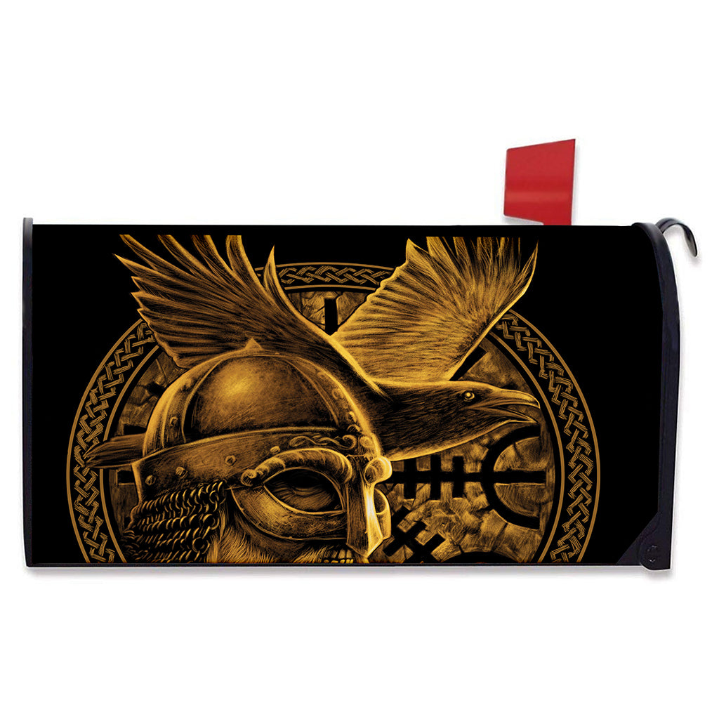 Gold Viking God Odin And Crow Print Mailbox Cover
