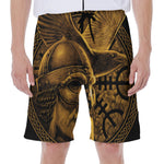 Gold Viking God Odin And Crow Print Men's Beach Shorts