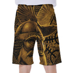 Gold Viking God Odin And Crow Print Men's Beach Shorts