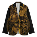 Gold Viking God Odin And Crow Print Men's Blazer