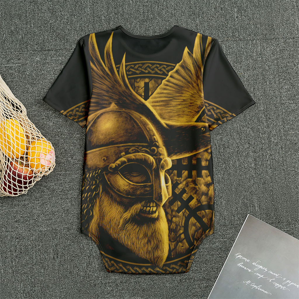 Gold Viking God Odin And Crow Print Men's Bodysuit