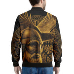 Gold Viking God Odin And Crow Print Men's Bomber Jacket