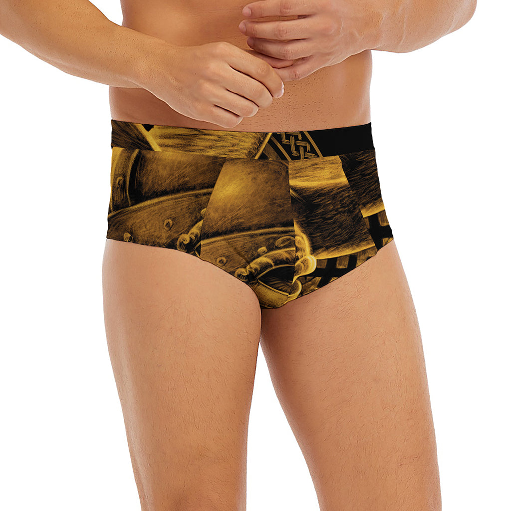 Gold Viking God Odin And Crow Print Men's Briefs