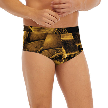 Gold Viking God Odin And Crow Print Men's Briefs