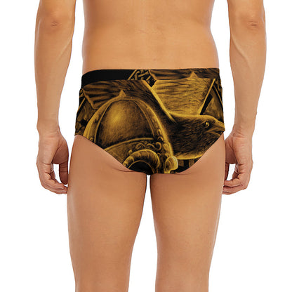 Gold Viking God Odin And Crow Print Men's Briefs
