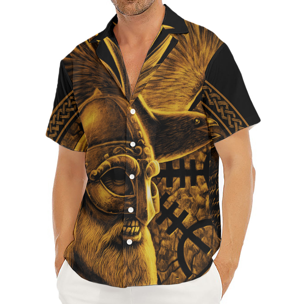Gold Viking God Odin And Crow Print Men's Deep V-Neck Shirt
