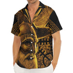 Gold Viking God Odin And Crow Print Men's Deep V-Neck Shirt