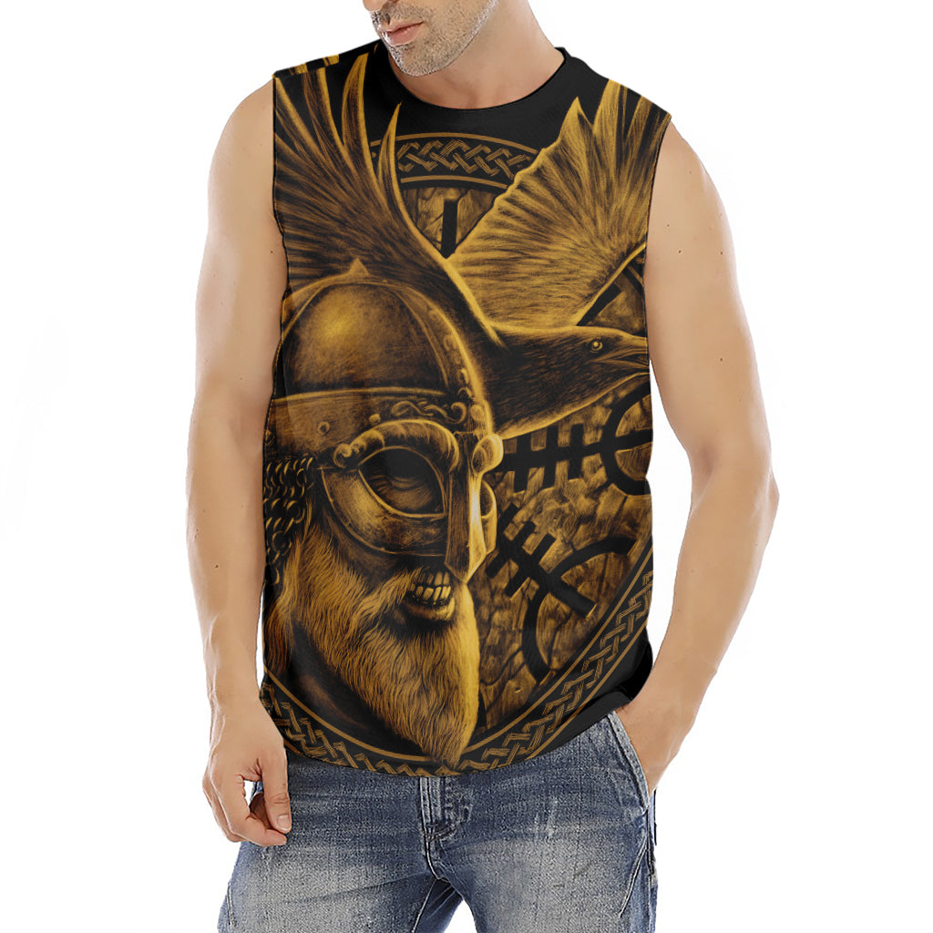 Gold Viking God Odin And Crow Print Men's Fitness Tank Top