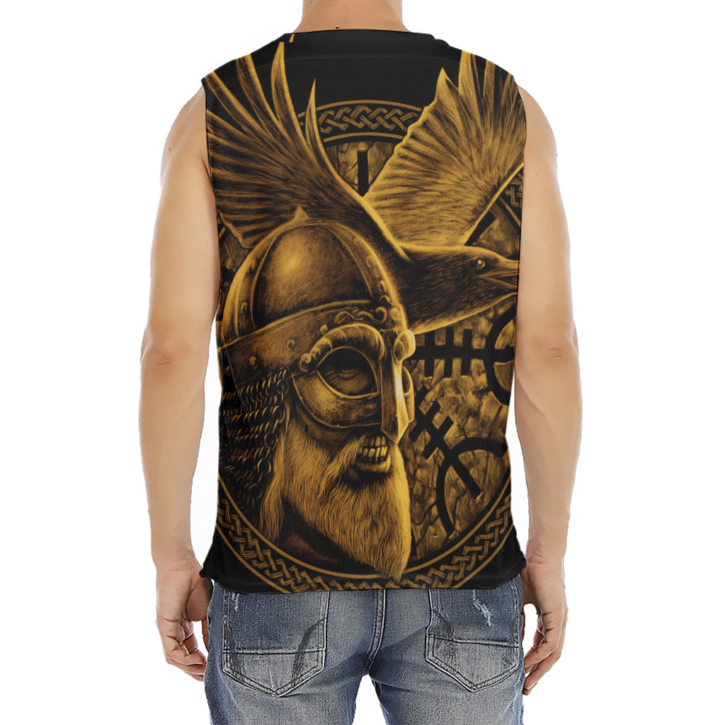 Gold Viking God Odin And Crow Print Men's Fitness Tank Top