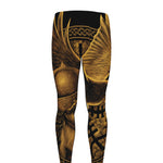 Gold Viking God Odin And Crow Print Men's leggings