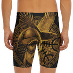 Gold Viking God Odin And Crow Print Men's Long Boxer Briefs