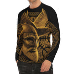 Gold Viking God Odin And Crow Print Men's Long Sleeve Rash Guard