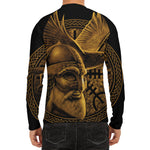 Gold Viking God Odin And Crow Print Men's Long Sleeve Rash Guard