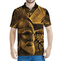 Gold Viking God Odin And Crow Print Men's Polo Shirt