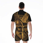 Gold Viking God Odin And Crow Print Men's Rompers