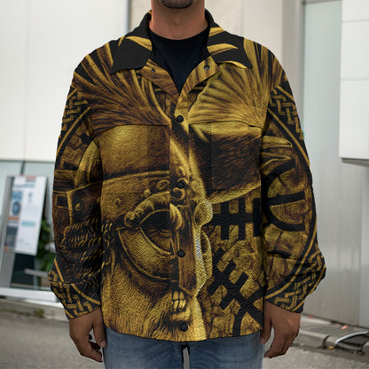 Gold Viking God Odin And Crow Print Men's Shirt Jacket