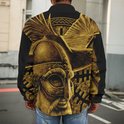 Gold Viking God Odin And Crow Print Men's Shirt Jacket