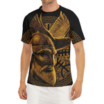 Gold Viking God Odin And Crow Print Men's Short Sleeve Rash Guard