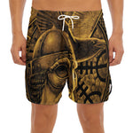 Gold Viking God Odin And Crow Print Men's Split Running Shorts