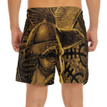 Gold Viking God Odin And Crow Print Men's Split Running Shorts