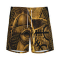 Gold Viking God Odin And Crow Print Men's Athletic Shorts