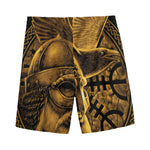 Gold Viking God Odin And Crow Print Men's Sports Shorts