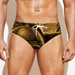 Gold Viking God Odin And Crow Print Men's Swim Briefs
