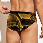 Gold Viking God Odin And Crow Print Men's Swim Briefs