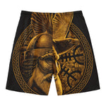 Gold Viking God Odin And Crow Print Men's Swim Trunks