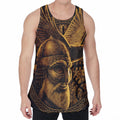 Gold Viking God Odin And Crow Print Men's Velvet Tank Top