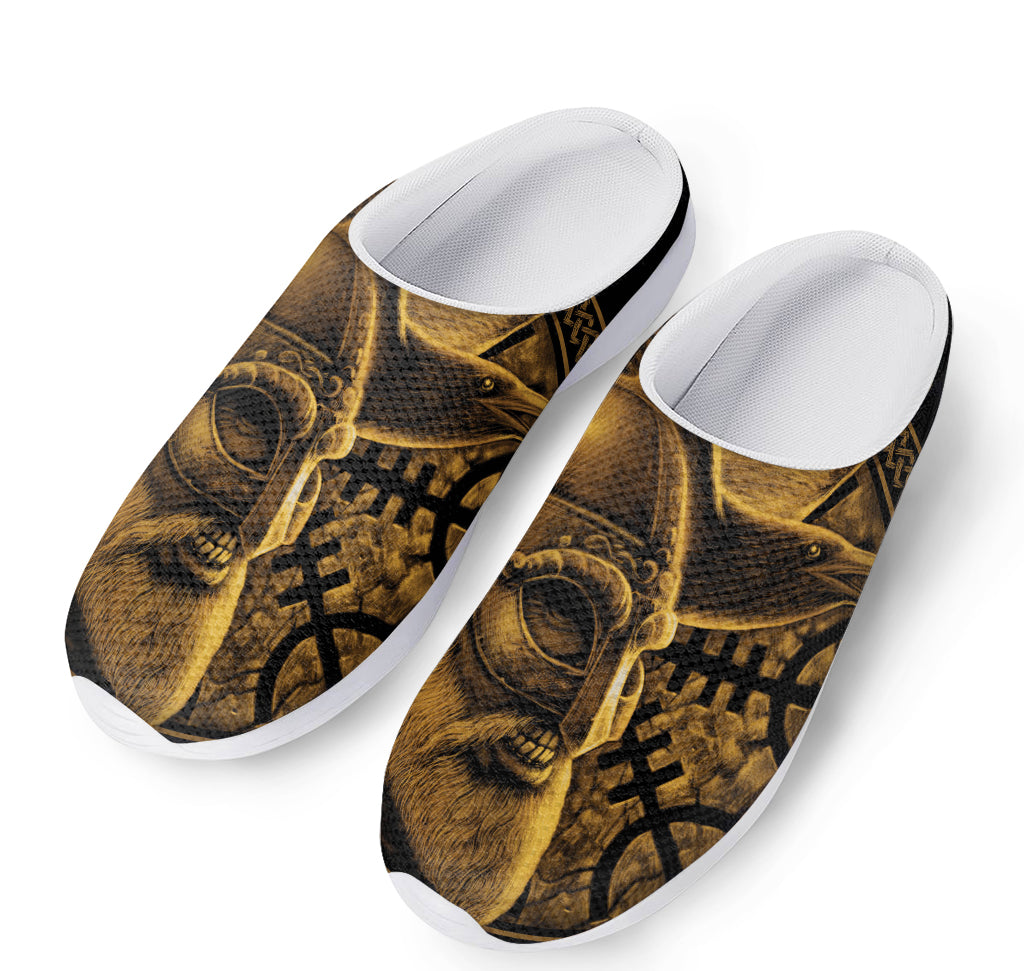 Gold Viking God Odin And Crow Print Mesh Casual Shoes