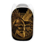 Gold Viking God Odin And Crow Print Mesh Laundry Hamper
