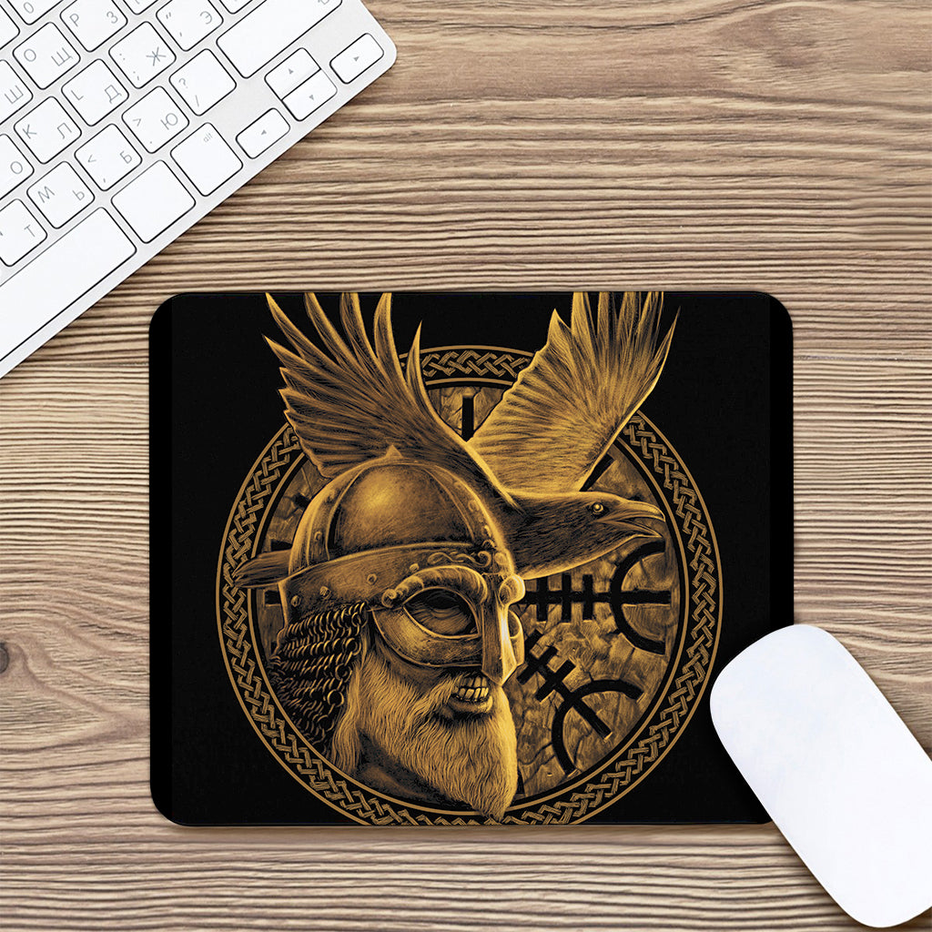 Gold Viking God Odin And Crow Print Mouse Pad