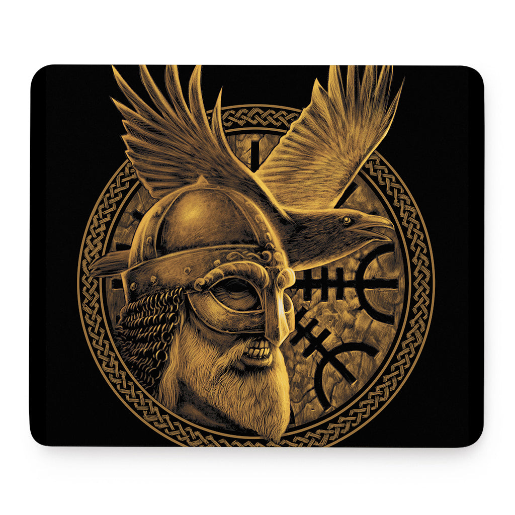 Gold Viking God Odin And Crow Print Mouse Pad