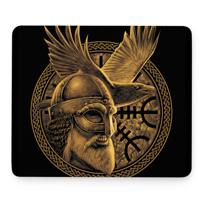 Gold Viking God Odin And Crow Print Mouse Pad