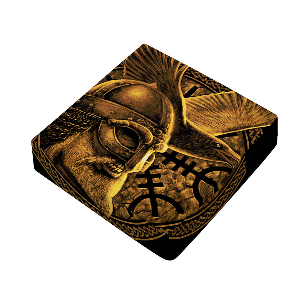 Gold Viking God Odin And Crow Print Outdoor Seat Cushion Cover